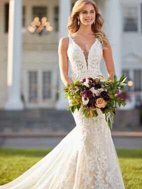 Martina Liana 1078 Ivory Lace Fit-and-Flare Wedding Dress Size 10 *euc*